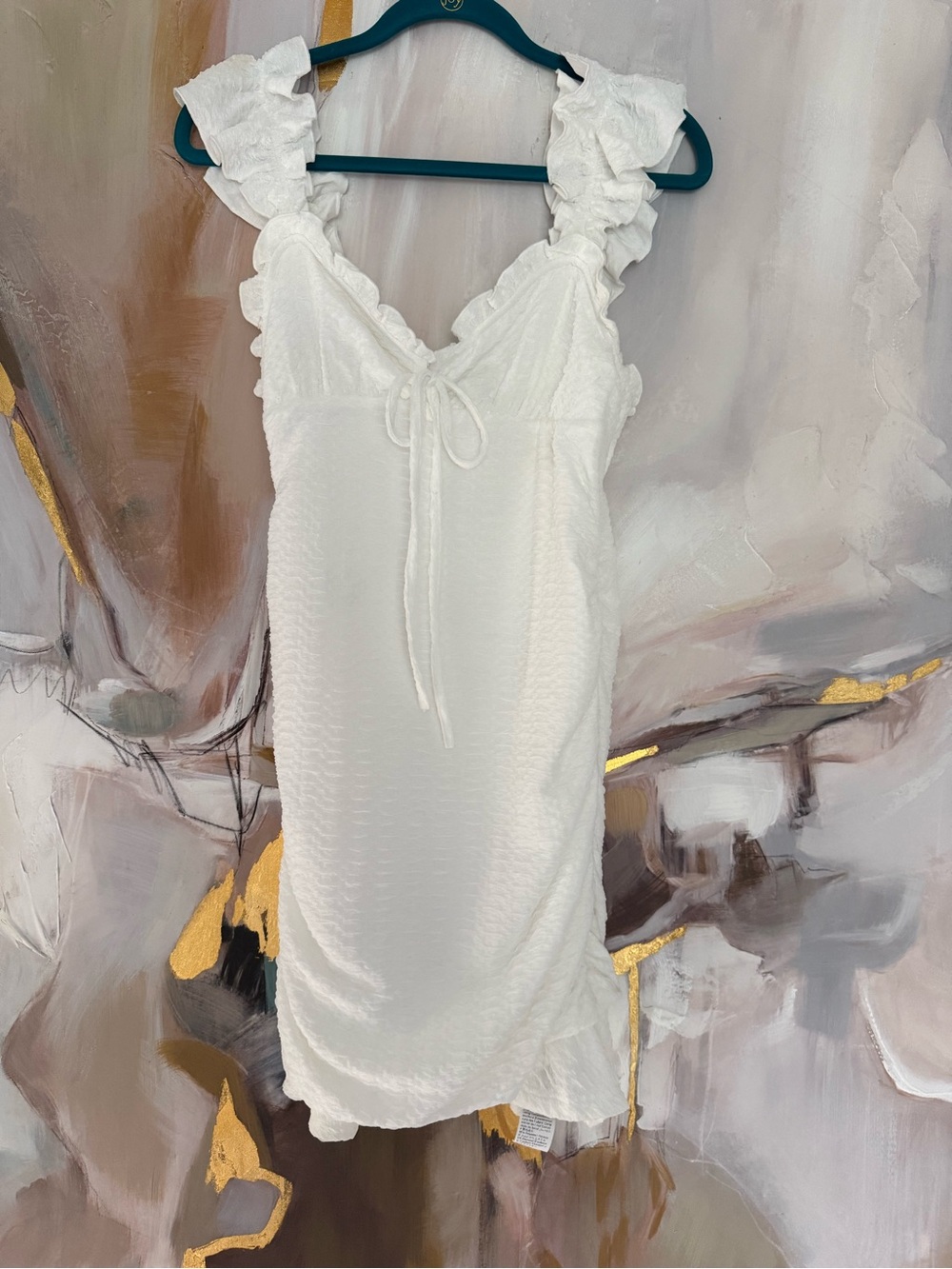 NWOT SHEIN White Ruffle-Trim Mini Ruched Dress
